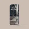PSD Mockup Realistic iPhone Pro, iPhone mockup standing on a beige background with a city street on the screen