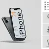 PSD Mockup Realistic iPhone Set, Two angled iPhones with a blank screen mockup and dual camera back