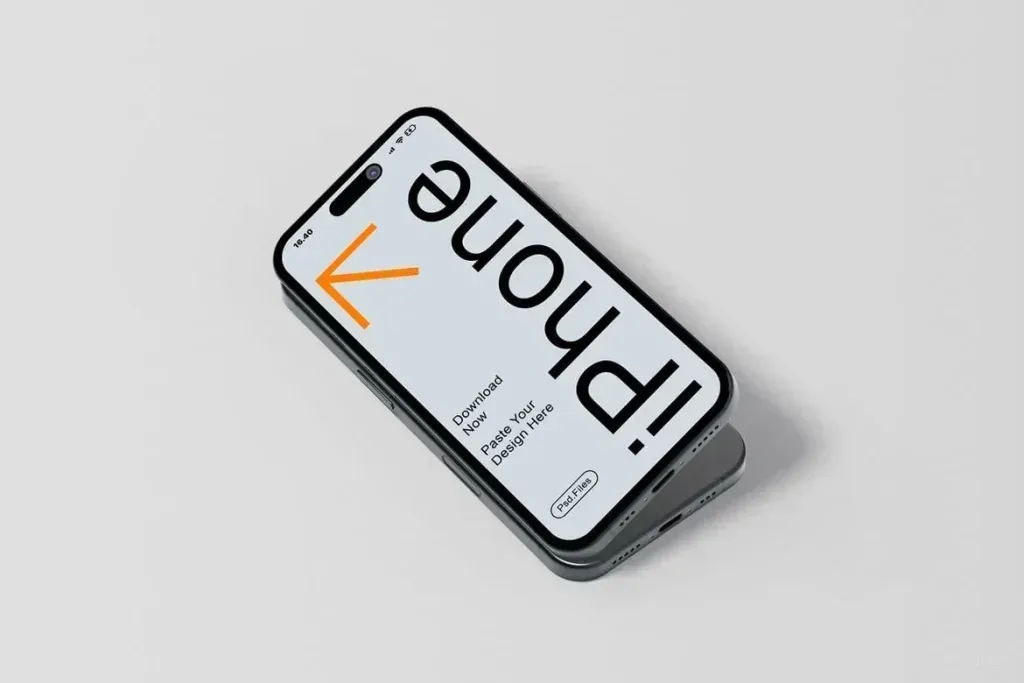 PSD Mockup Realistic iPhone Set, Two stacked iPhone-style phones on a light background with a sample screen layout