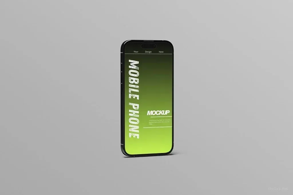 PSD Mockup Realistic Smartphone Set, Black smartphone mockup with green screen on a plain gray background