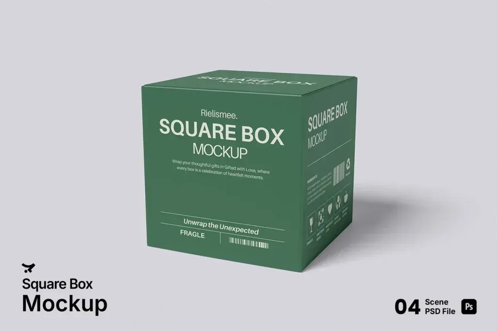 PSD Mockup Square Box Packaging for Branding High