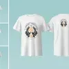 PSD Mockup T Shirt on Model, White T shirt mockup shown front and back on a light blue background.