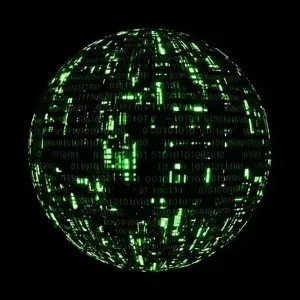 Video Footage Abstract Digital Sphere, Glowing green binary sphere on a black background