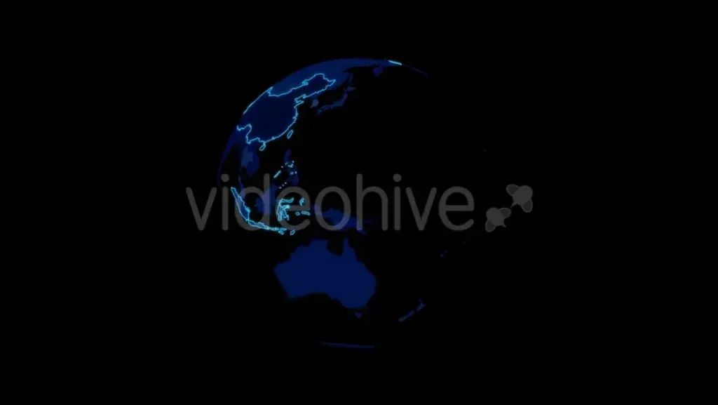 فوتیج چرخش کره دیجیتال با برجسته‌سازی کشورها