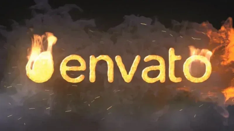 پروژه افتر افکت نمایش لوگوی آتشین، متن درخشان envato با شعله و دود و جرقه