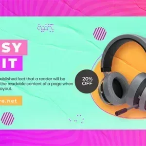 After Effects Project Product Promo Advertisment, Gray wireless headset with microphone on colorful background and 20…