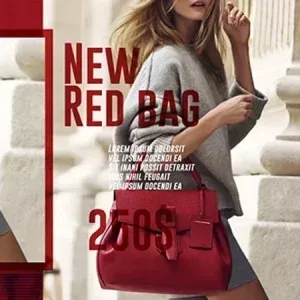 After Effects Project Commercial Promo Product Video, Woman holding a new red handbag with text showing price 250 dollars