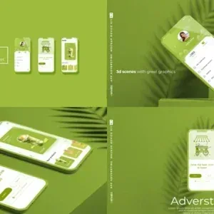 After Effects Project Smartphone Ad Short Advertising with Dynamic App Screens After Effects Project Smartphone Ad Short, Smartphone mockup showing app screens with green background and smooth transitions