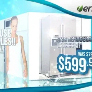 After Effects Project Sale Commercial Video, Commercial video frame showing refrigerator sale with price discount