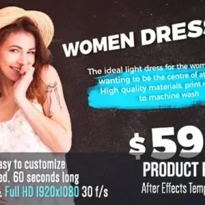 After Effects Project for Product Promotion Video with Woman in Light Dress After Effects Project for Product Promotion, Smiling woman in light dress and straw hat with product promotion text