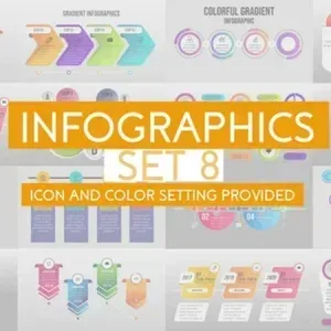 After Effects Project Animated Infographics Set, Colorful infographic elements with icons and gradient designs for data…