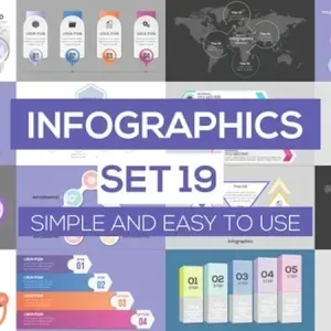 After Effects Project Infographics Set with Geometric, Colorful geometric infographic elements with timelines and world maps