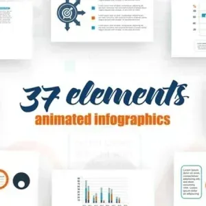 After Effects Project Animated Infographics Pack, Animated infographic elements including charts, icons, and data visuals…