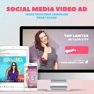 After Effects Project Social Media Video Ad Template for Multiple Devices After Effects Project Social Media Video Ad, Social media video ad template displayed on desktop, tablet, and smartphone…