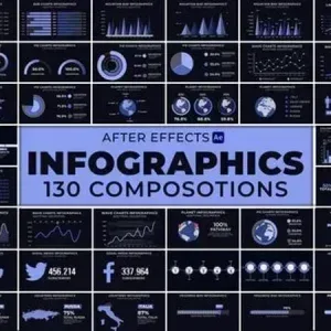مشروع أفتر إفكت لبيانات الإنفوجرافيك مع 130 تركيبًا متحركًا مشروع أفتر إفكت لبيانات الإنفوجرافيك، عناصر إنفوجرافيك متحركة ومخططات لمشروع أفتر إفكت مع 130 تركيبًا