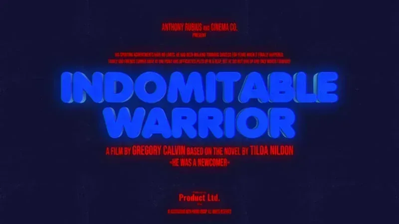 پروژه افتر افکت بسته تیزرهای سینمایی، متن درخشان آبی Indomitable Warrior روی پس‌زمینه تاریک با نوشته‌های قرمز
