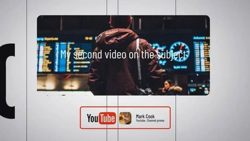 After Effects Project YouTube Channel Promo, Person standing in front of airport flight information screens with YouTube…