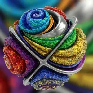 Video Footage Rotating 3D Multicolor, 3D multicolor sphere with textured spiral segments and metallic frame