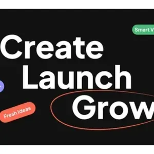 After Effects Project Creative Marketing Video, Create Launch Grow text with colorful labels on black background