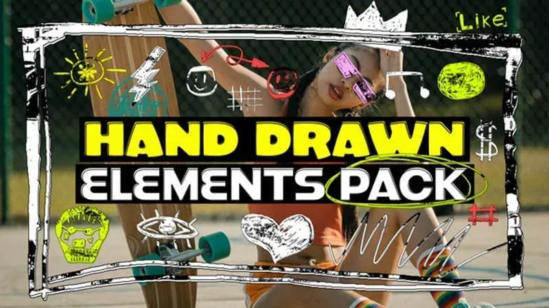 After Effects Project Hand Drawn Animation, Hand drawn animation elements with a woman wearing colorful sunglasses and…