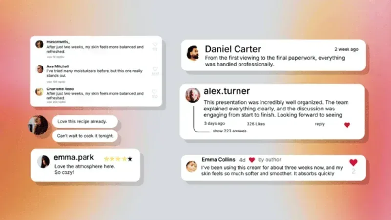 After Effects Project Dynamic Social Comments, Dynamic social media comments with user avatars and likes on gradient…