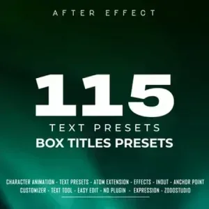 After Effects Project Text Box Animation, 115 text presets for box titles in After Effects project