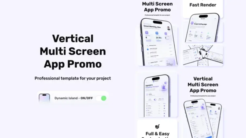 After Effects Project Vertical Multi Screen, Vertical multi screen app promo template with smartphone mockups and dynamic…