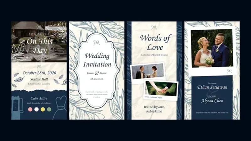 After Effects Project Wedding Invitation Video, Elegant wedding invitation video template with floral design and couple…