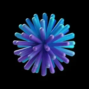Video Footage Abstract 3D Spiky, Abstract 3D spiky sphere with blue and purple spikes on black background