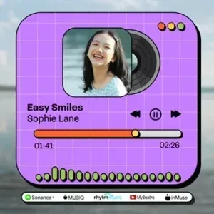 After Effects Project Playful Music Visualizer with purple music player interface After Effects Project Playful Music Visualizer, Purple music player interface with photo, playback controls, and sound wave…
