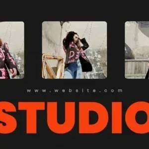 After Effects Project Bold Kinetic Intro, Woman wearing black jacket with pink typography in three photo frames on dark…