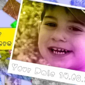 After Effects Project Vibrant Photo Slideshow, Smiling child photo with colorful geometric background and text placeholders