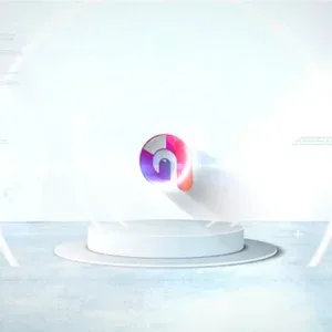 Virtual 3D Logo Reveal After Effects Template with Bright Studio Background Virtual 3D Logo Reveal, 3D logo with colorful gradient on white circular platform in bright virtual studio