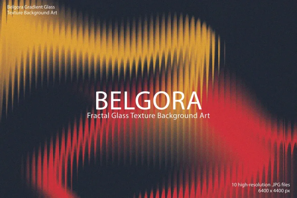 Graphic Asset Belgora, Abstract fractal glass texture with gradient colors in red and yellow on dark background