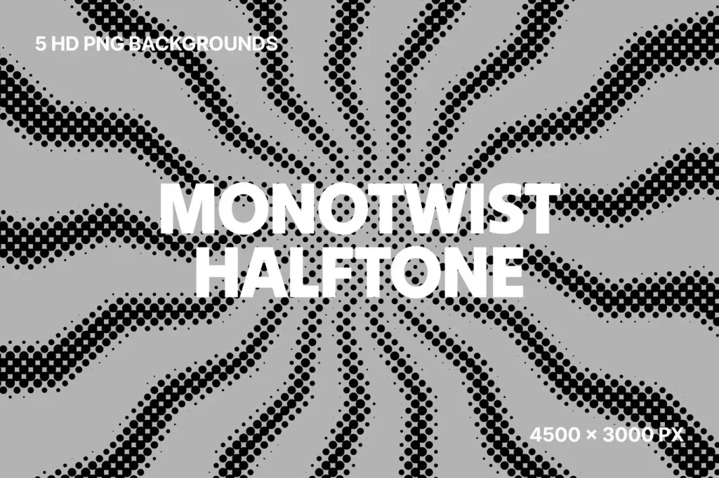 Graphic Asset MonoTwist, Black halftone spiral patterns on gray background