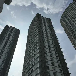 Modern Skyscrapers Under Overcast Sky Stock Footage Modern Skyscrapers Under Overcast Sky Stock Footage