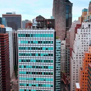 Aerial View of City Buildings on Cloudy Day Stock Footage Aerial View of City Buildings on Cloudy Day Stock Footage