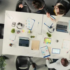 Bird’s Eye View of Diverse Team Meeting and Handshake 4K Stock Footage Bird’s Eye View of Diverse Team Meeting and Handshake 4K Stock Footage