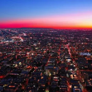 Aerial View of Los Angeles Cityscape at Twilight Stock Footage Aerial View of Los Angeles Cityscape at Twilight Stock Footage