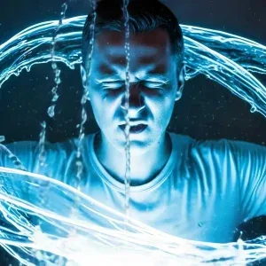 فيديو رسوم متحركة سينمائية لرجل مع حلقات ماء متوهجة للمونتاج فيديو رسوم متحركة سينمائية لرجل مع حلقات ماء متوهجة للمونتاج