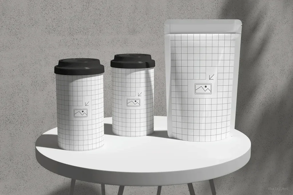coffee cup and pouch packaging Photoshop Mockup