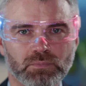 Mature Man with Futuristic Glowing Tech Stock Footage Mature Man with Futuristic Glowing Tech Stock Footage
