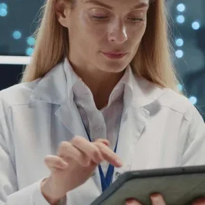 Female Scientist Using Tablet in Research Stock Footage Female Scientist Using Tablet in Research Stock Footage