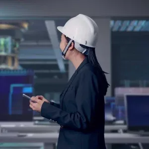 Female Engineer Using Tablet in High-Tech Stock Footage Female Engineer Using Tablet in High-Tech Stock Footage