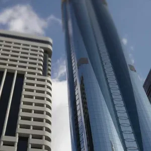 Modern Skyscrapers Blue Sky Stock Footage Modern Skyscrapers Blue Sky Stock Footage