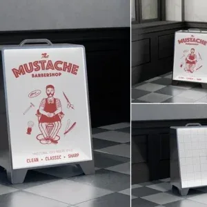 illuminated floor sign in vintage interior Photoshop Mockup illuminated floor sign in vintage interior Photoshop Mockup