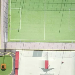 Aerial Multi-Sport Park and Skatepark Stock Footage Aerial Multi-Sport Park and Skatepark Stock Footage