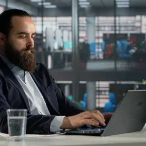Bearded Man Laptop Modern Office Stock Footage Bearded Man Laptop Modern Office Stock Footage