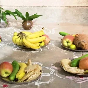 Traditional Food Offering on Decorated Stock Footage Traditional Food Offering on Decorated Stock Footage