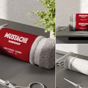 rolled grey bath towels with paper packaging sleeves Photoshop Mockup rolled grey bath towels with paper packaging sleeves Photoshop Mockup